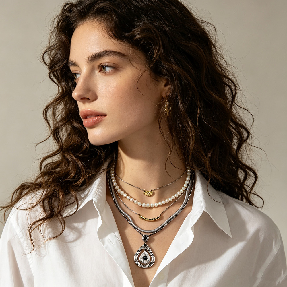 Boho Multi-strand Necklace Vintage Pearl Teardrop Pendant Jewelry For Women