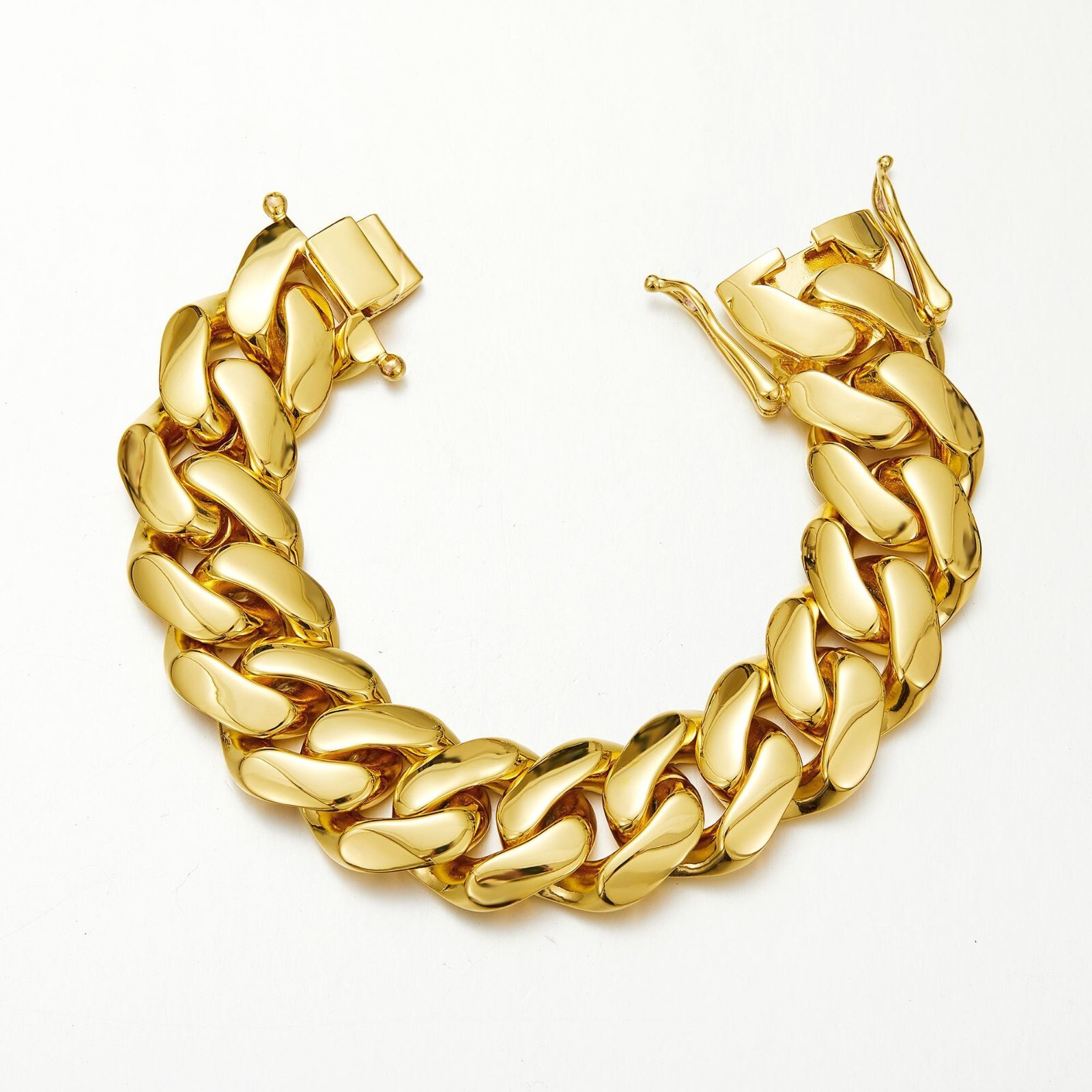 Men 10/12/14/16/18/20/22mm Flat Gold Tone Stainless Steel Miami Cuban Link Chain
