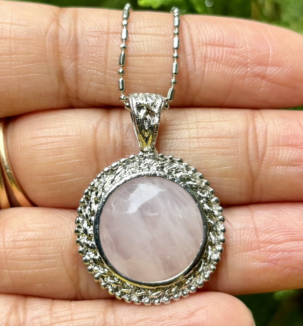 White Gold Filled Pink Rose Quartz Fashion Pendant Locket FREE ASSORTED CHAIN #4