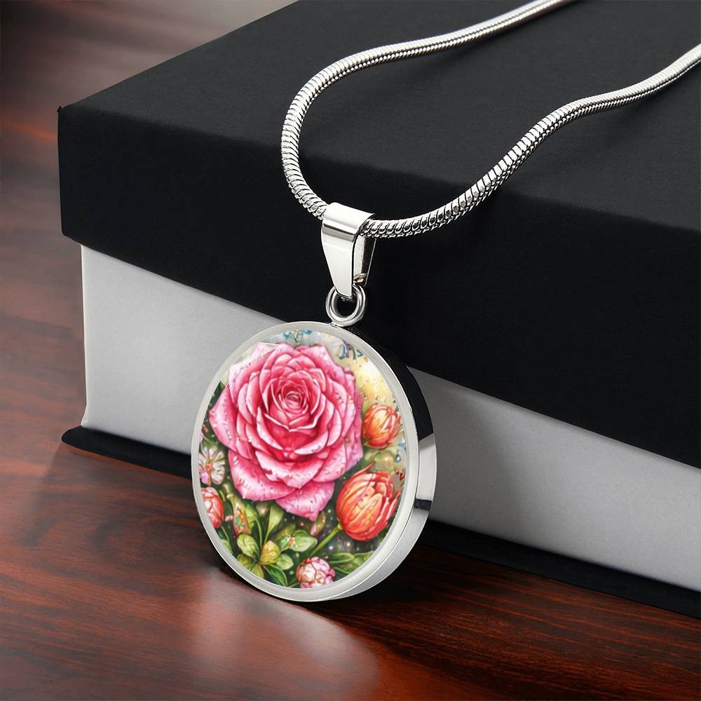 Pink Rose Personalized Engraved Necklace Bracelet or Keychain