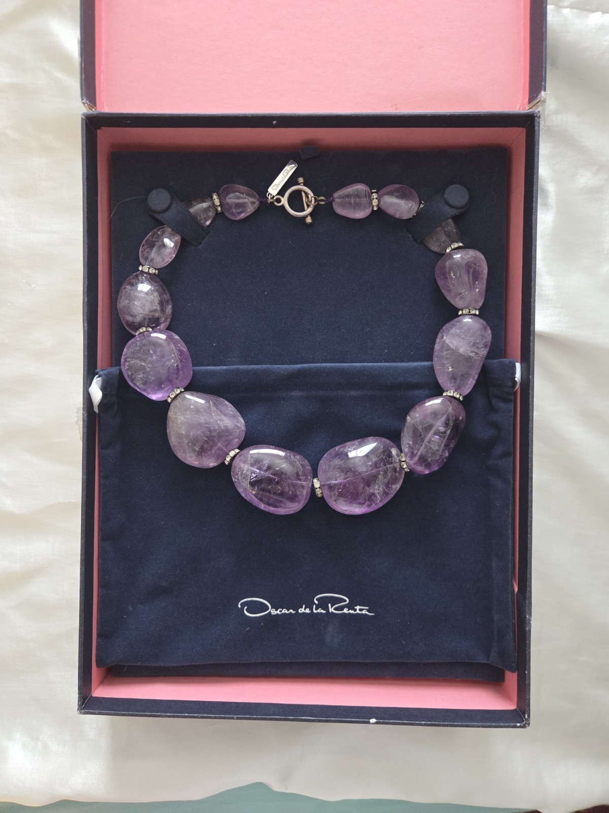 Oscar de la Renta Purple Amethyst Statement Beaded Crystal Necklace Toggle