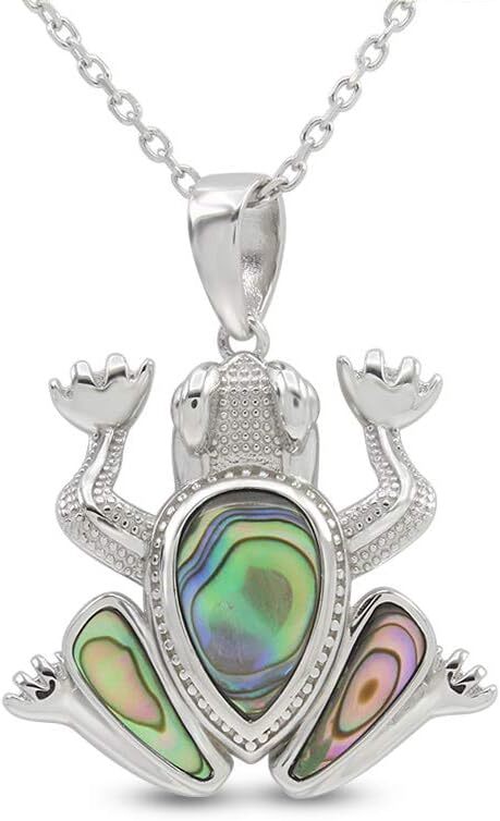 Abalone Shell Stone Animals Pendant 18″ Necklace 14K White Gold Plated Silver