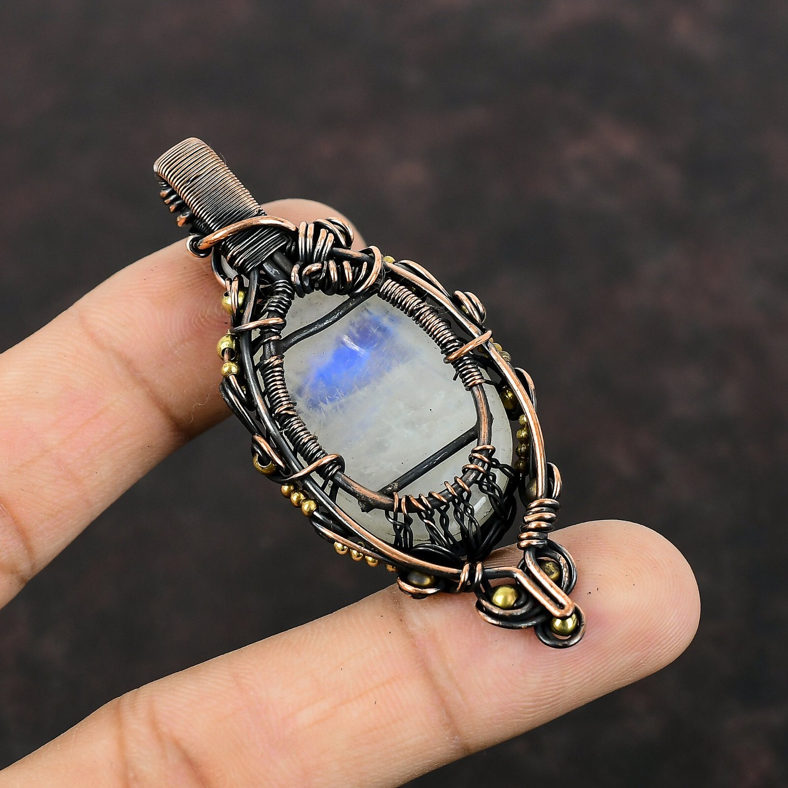 Rainbow Moonstone Copper Mom Gift Wire Wrapped Tree Of Life Pendant 2.76″