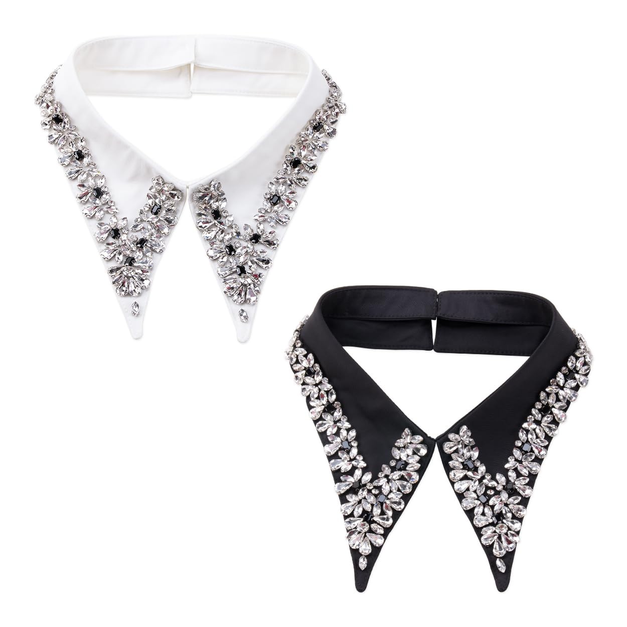 2Pcs Rhinestone Detachable Collar Set Elegant Hand Sewn Crystal Fake Collar H…