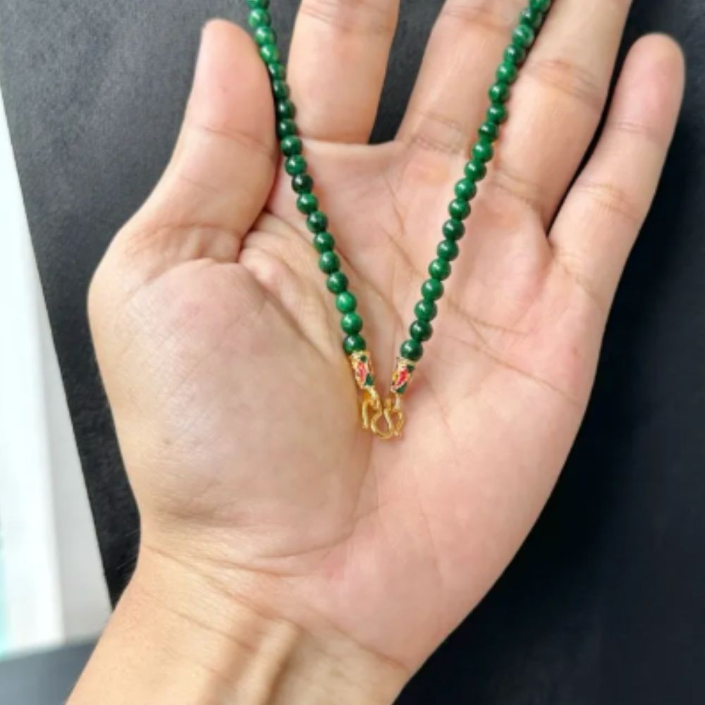 Bead Necklace Green Dyed Chalcedony Gemstone Round 4mm. Beads Gold Clasp 26 Inch