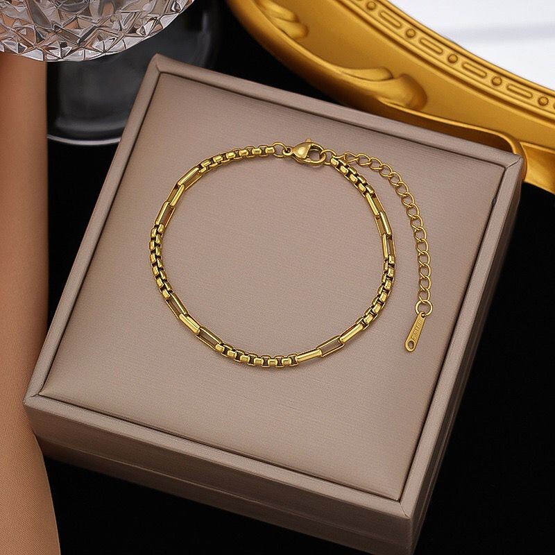 SET Woman 18K Gold Plated Box Rolo Square Chain Necklace Bracelet