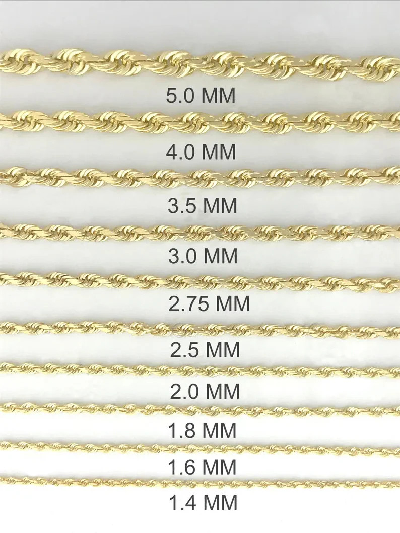 14K Solid Gold Diamond Cut Rope Chain Necklace Real Gold Women Men