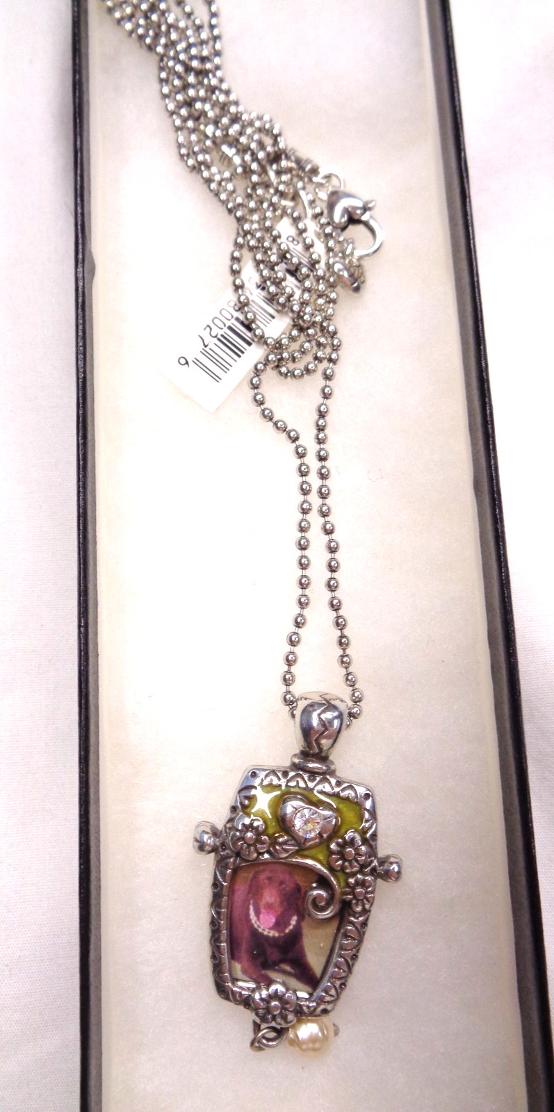 36″ BRIGHTON Enamel JOY HEART Photo Picture Frame Cameo Long Necklace BR50A0