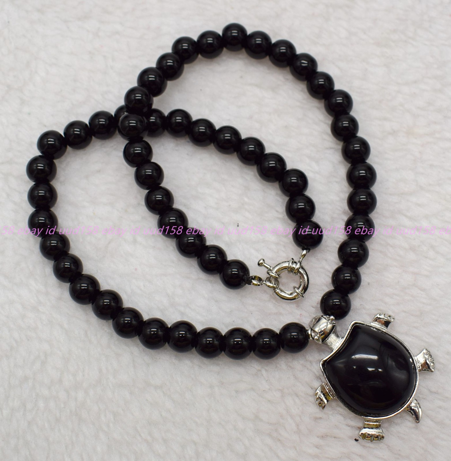 Natural 6/8/10/12mm Black Agate Tortoise Round Beads Pendant Necklace 16-28in