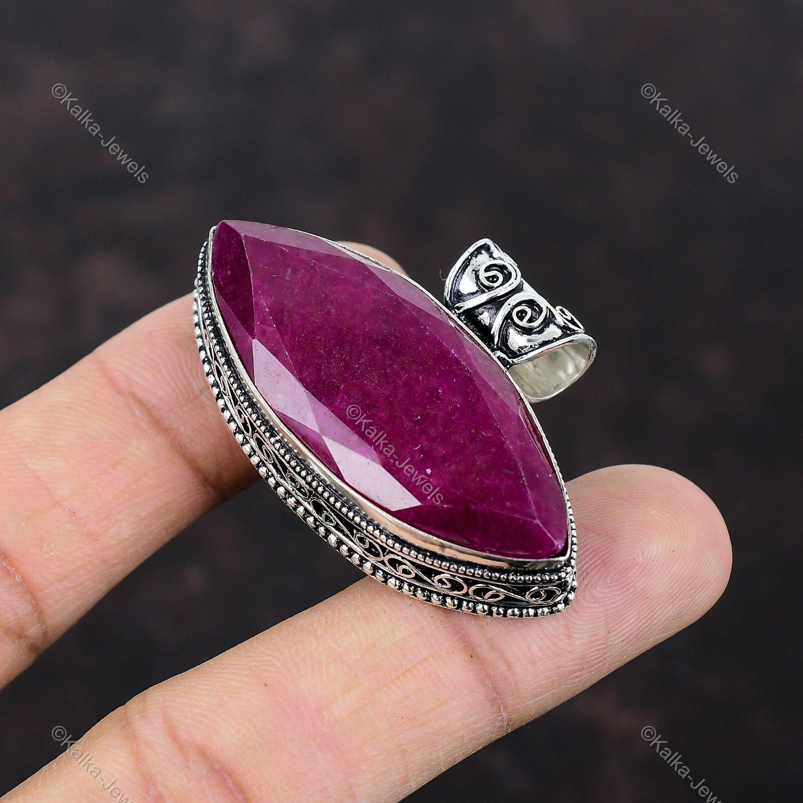 Kashmir Rubi Gemstone Pendant Vintage Red 925 Sterling Silver Jewelry Gift