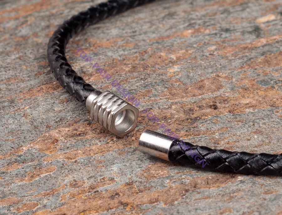 2pcs Polished Magnet Stainless Steel Clasp 6mm Leather Braided Choker Necklace