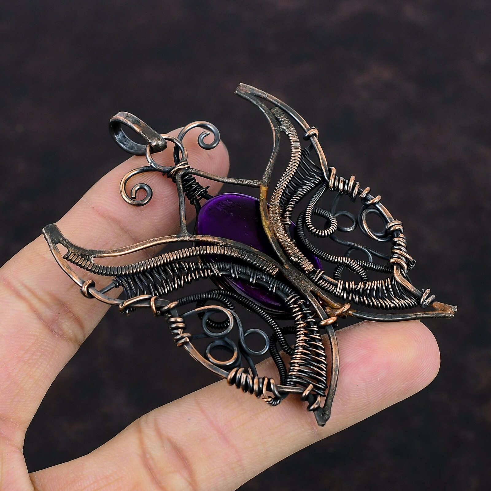 Purple Fire Labradorite Wire Wrapped Butterfly Handcrafted Copper Unique 3.15″