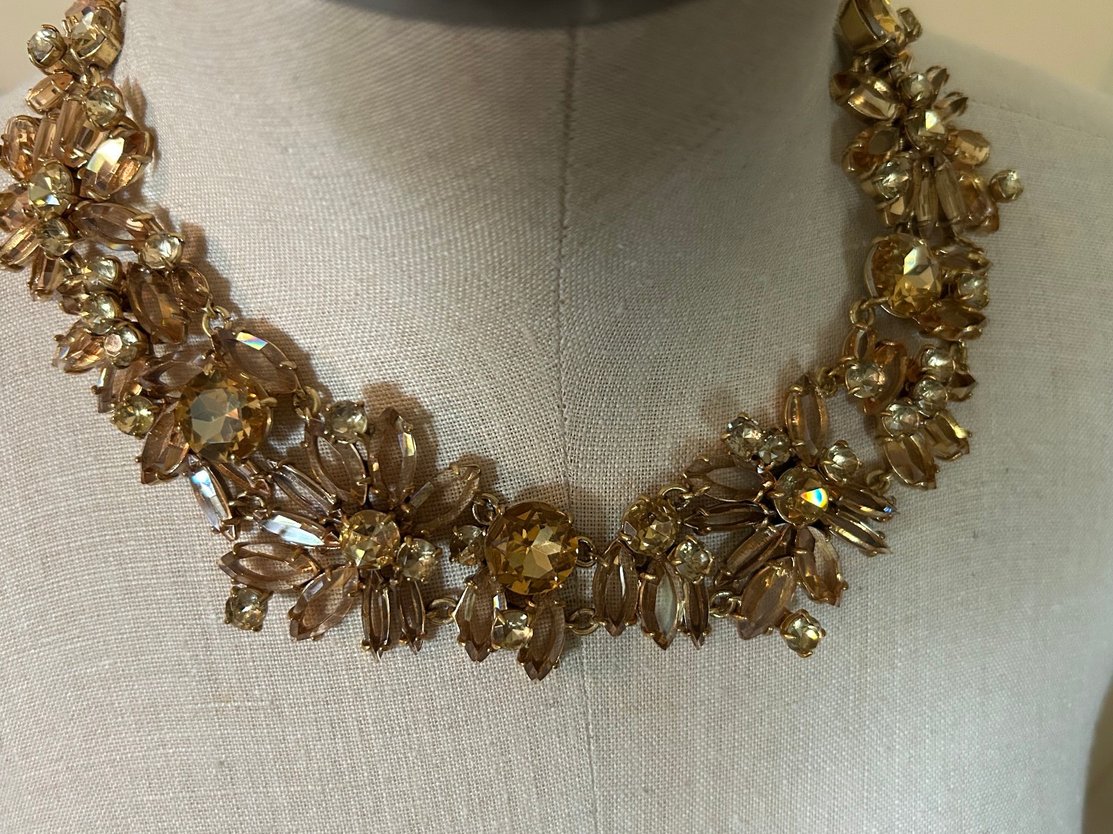 J.Crew Crystal Cluster Citrine Statement Necklace Gold Plated