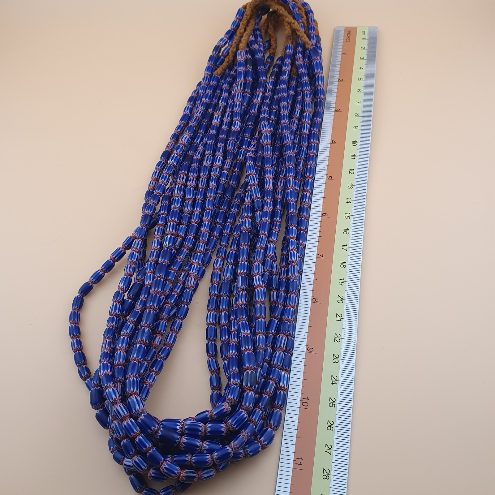 Tiny Blue Venetian Style Chevron Beaded Necklace