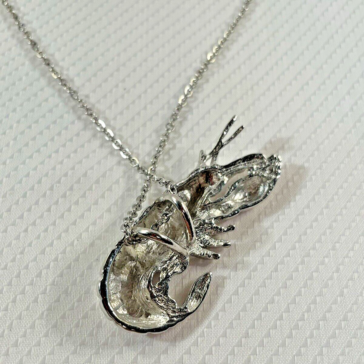 Crawfish Lobster Silver Necklace 24” Stainless Coastal Jewelry Sea Life NEW