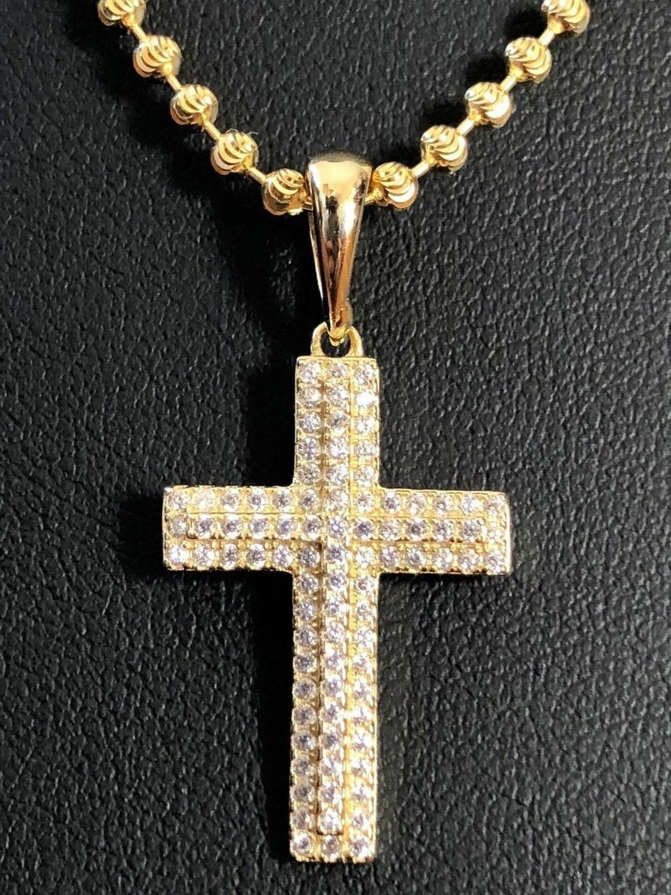 Sterling Silver 925 *14k Gold Plated* Men’s Small Cross Pendant CZ