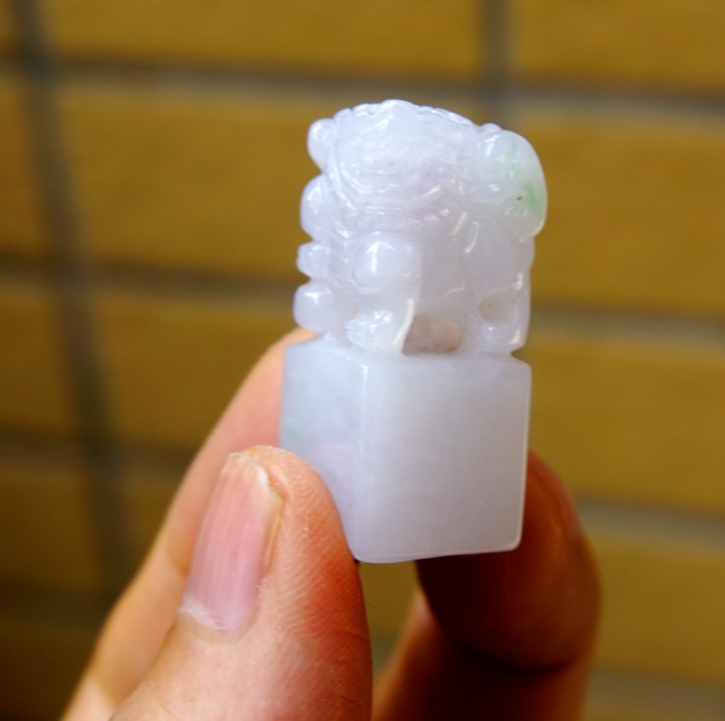 Certified Natural Grade A White Green Jade Jadeite Seal w Pixiu 684