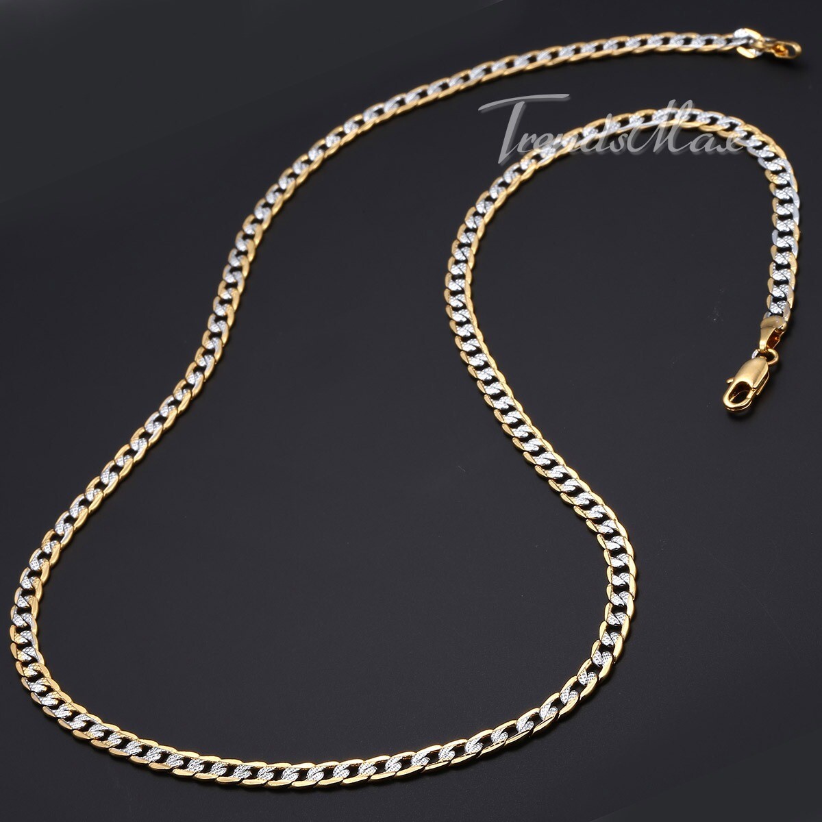 4mm Mens Womens Chain Silver Yellow Gold Filled Curb Link Necklace 18 20 22 24”