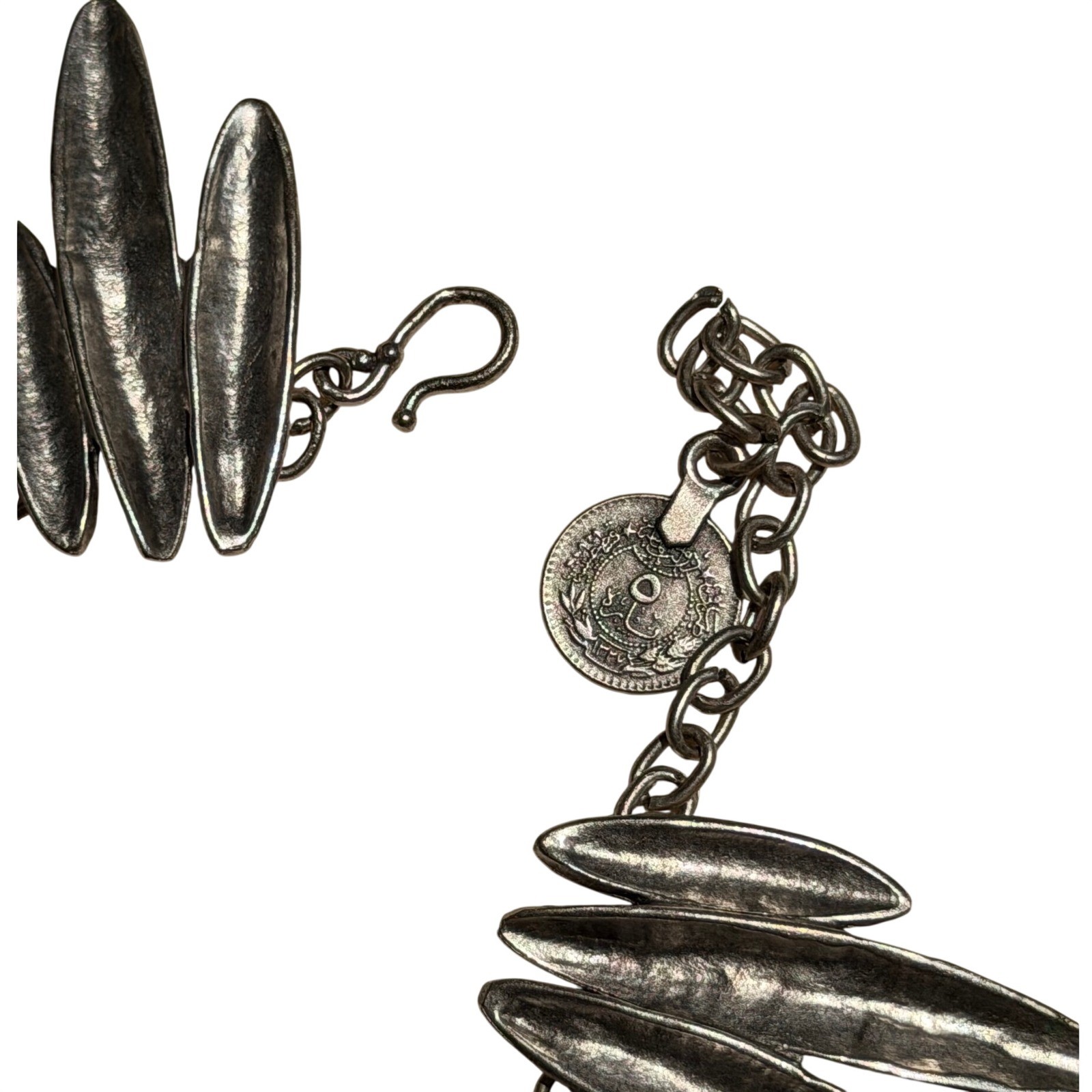 QuiQuattro “Leaf” Silver Plated Hammered Spike Statement Bib Necklace
