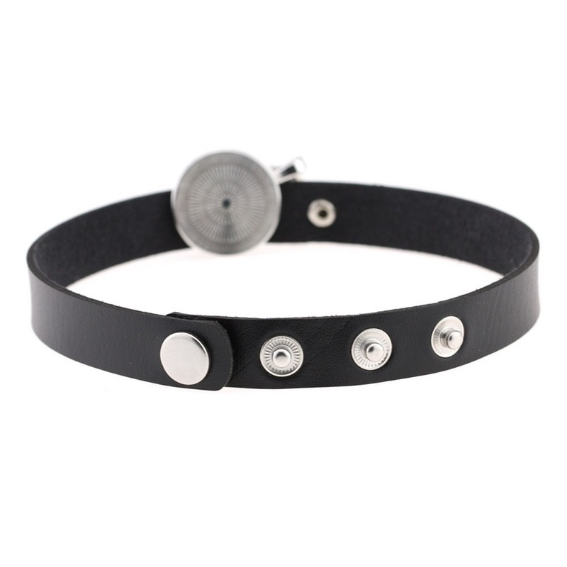 Gothic Leather with Round Pendant Necklace Punk Adjustable Collar Accessories