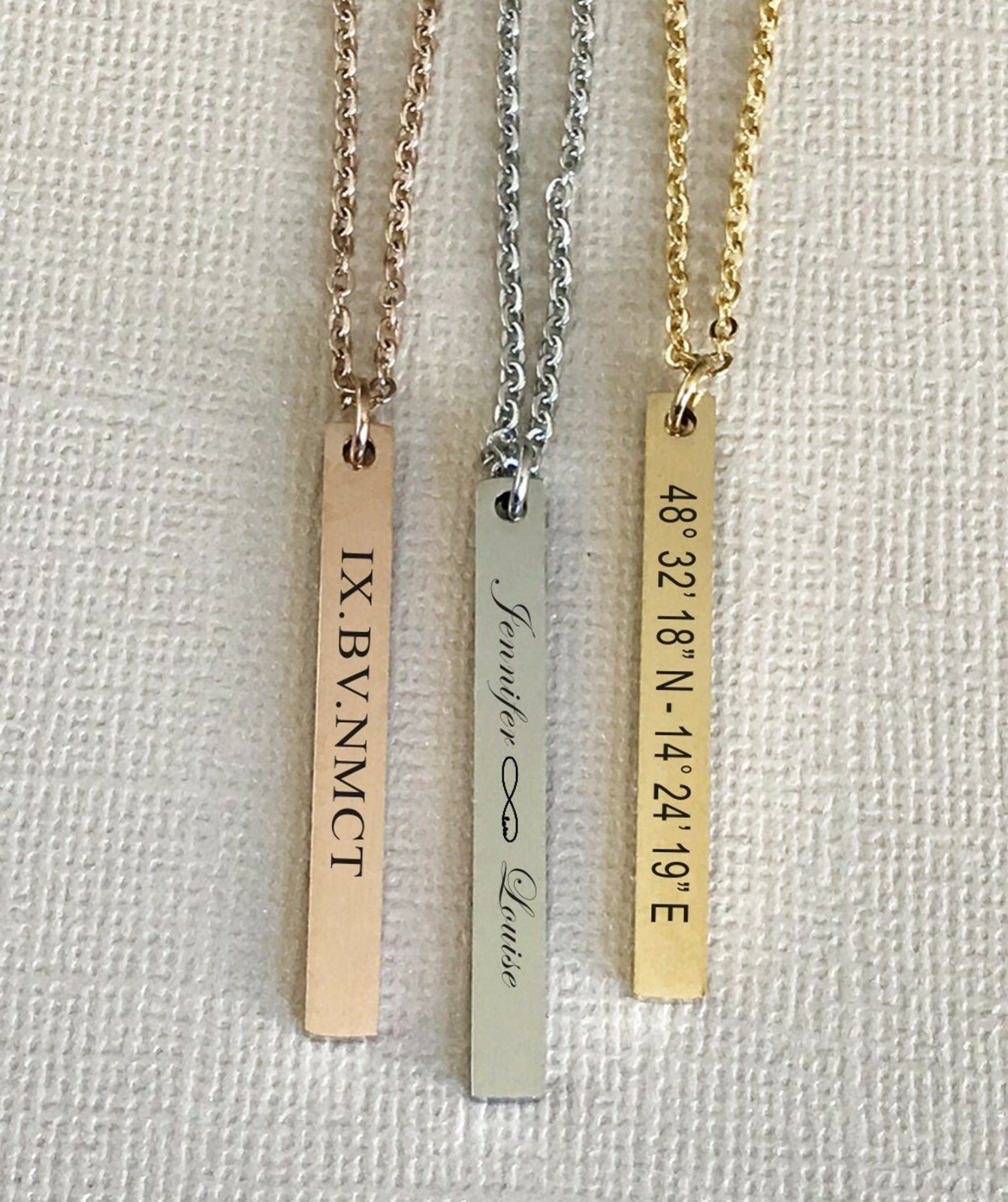 Custom Engraved Coordinates Bar Necklace Personalized Jewelry BFF Couple Gifts