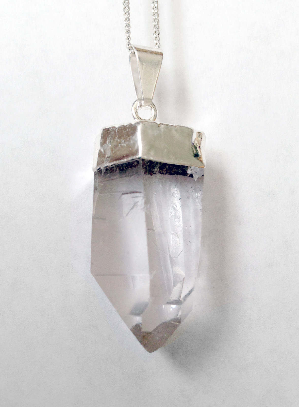 Natural QUARTZ Crystal Terminated Point Silver Chakra Pendant Necklace CHARGED H