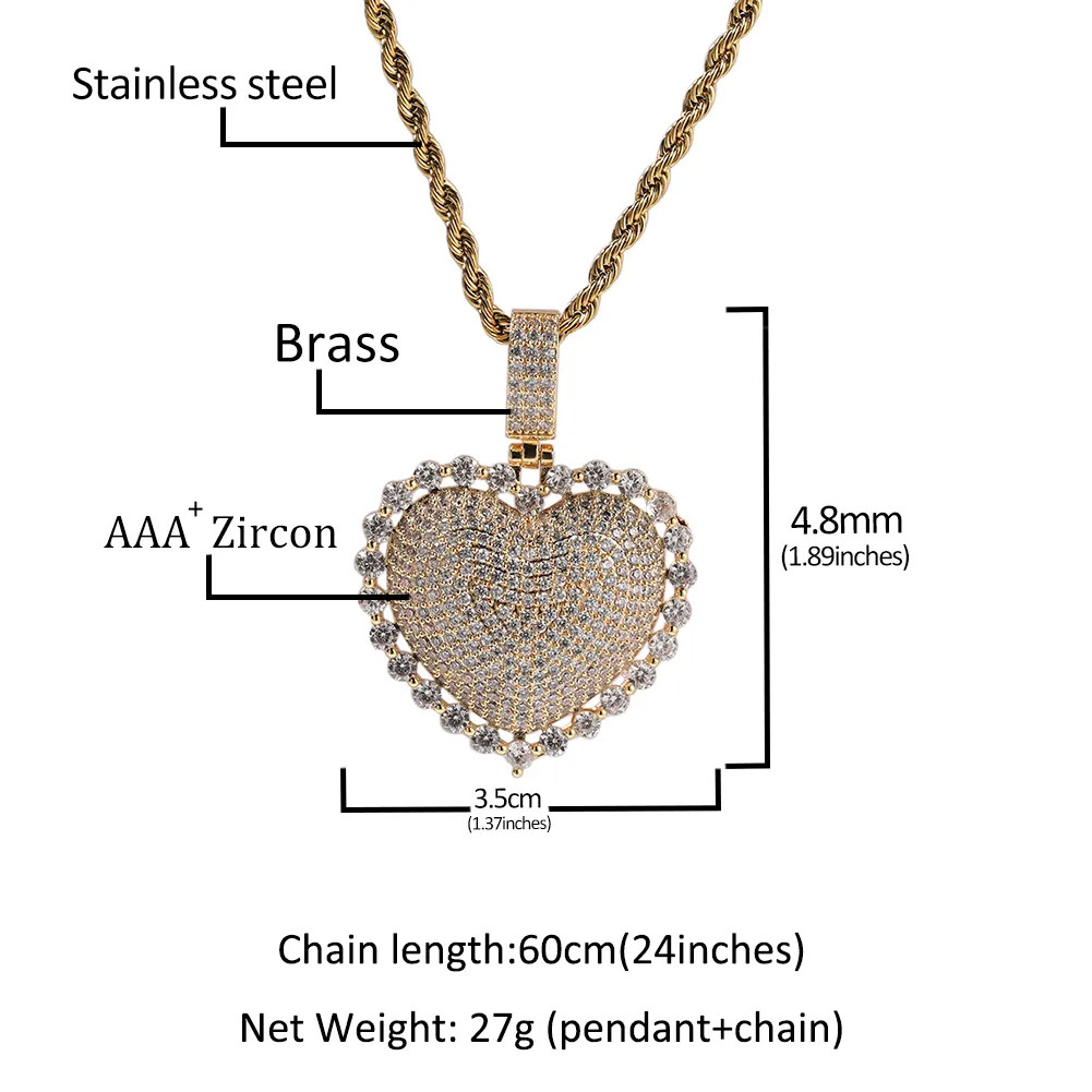 14K Gold Finish Heart Shape Love Anniversary Wife Pendant Charm Necklace Set