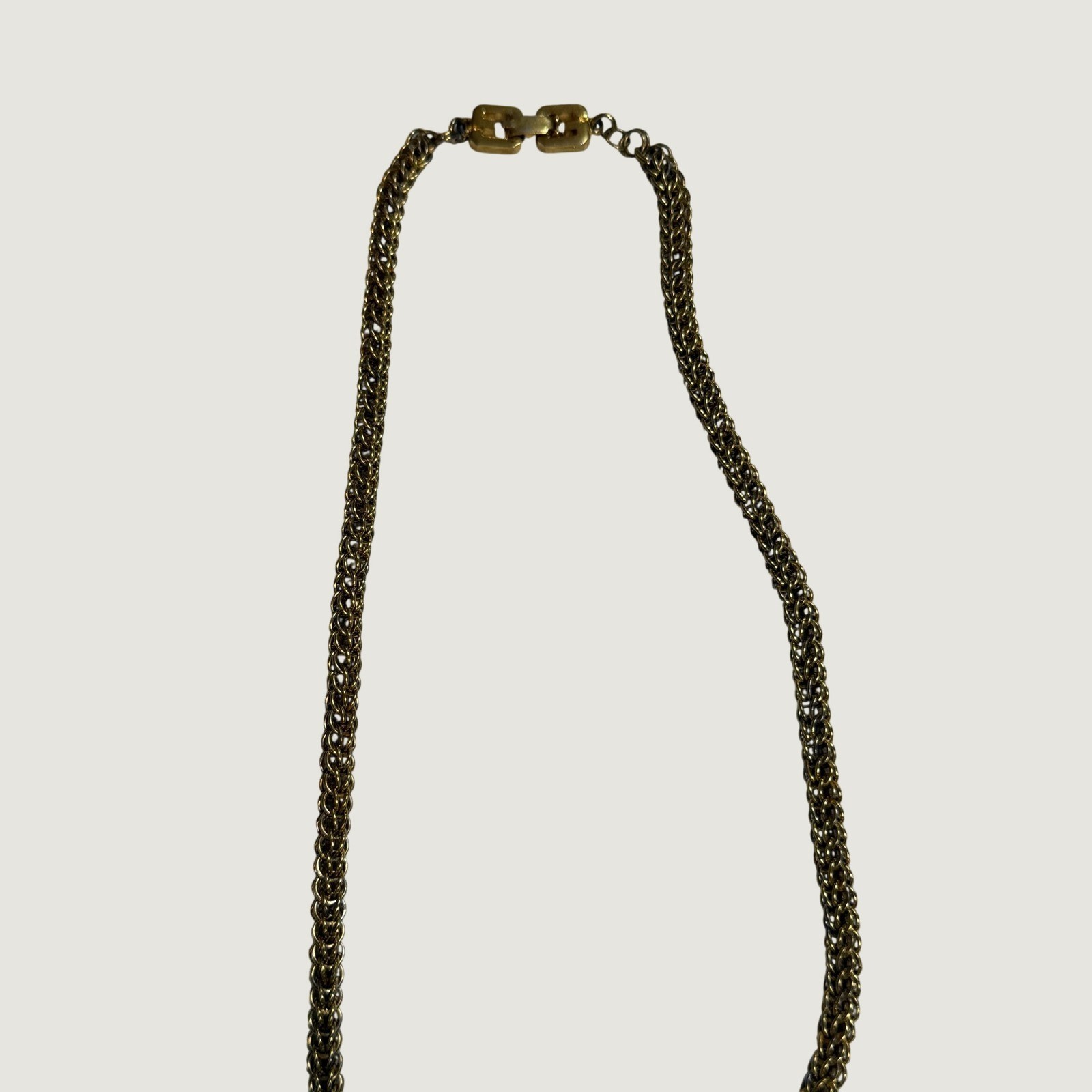Vintage Givenchy Gold Tone Woven Link Chain Necklace G Logo Clasp 30 Inch Long