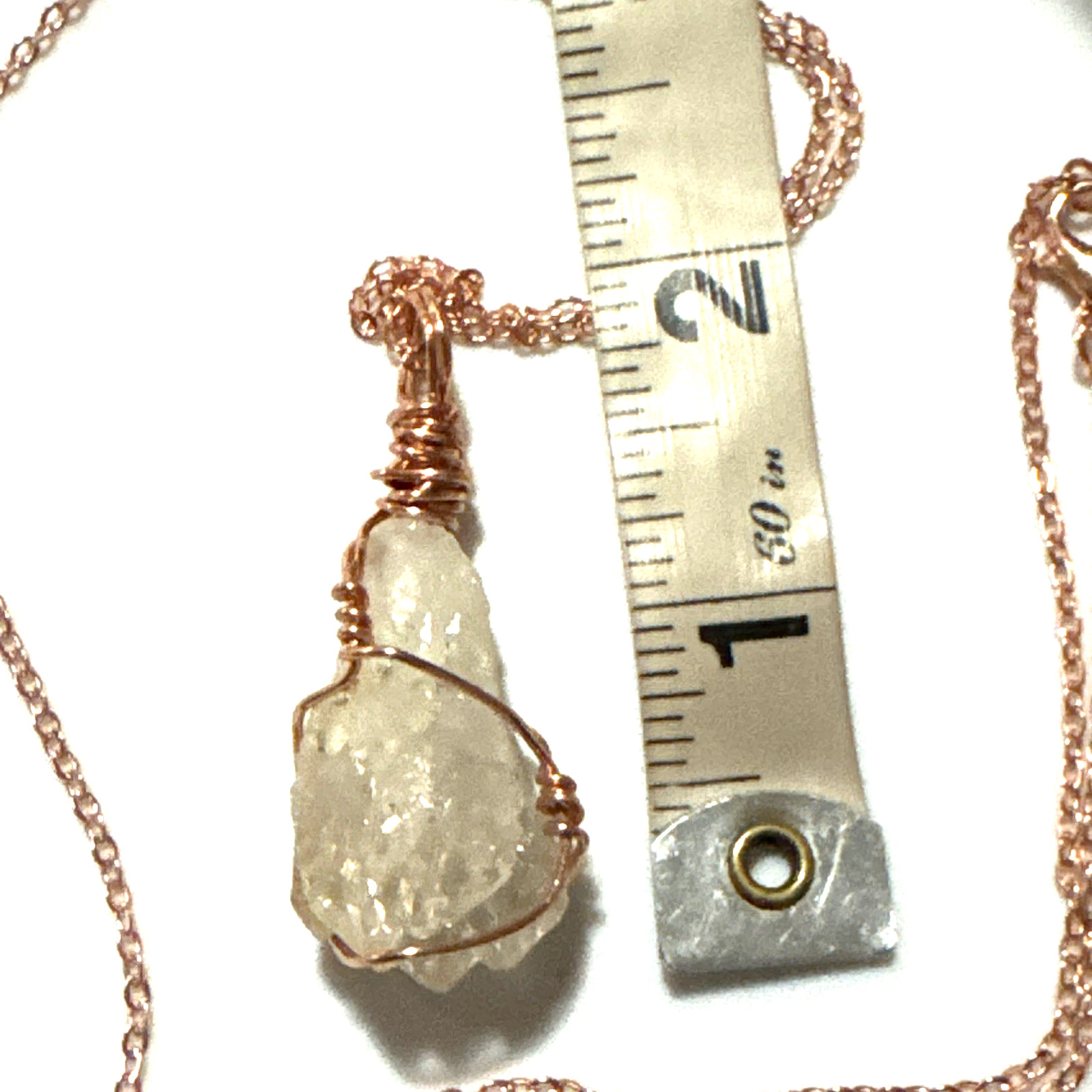 Clear Quartz Necklace Jewelry Rose Gold Tone 30″ Chain Genuine Stone Handmade