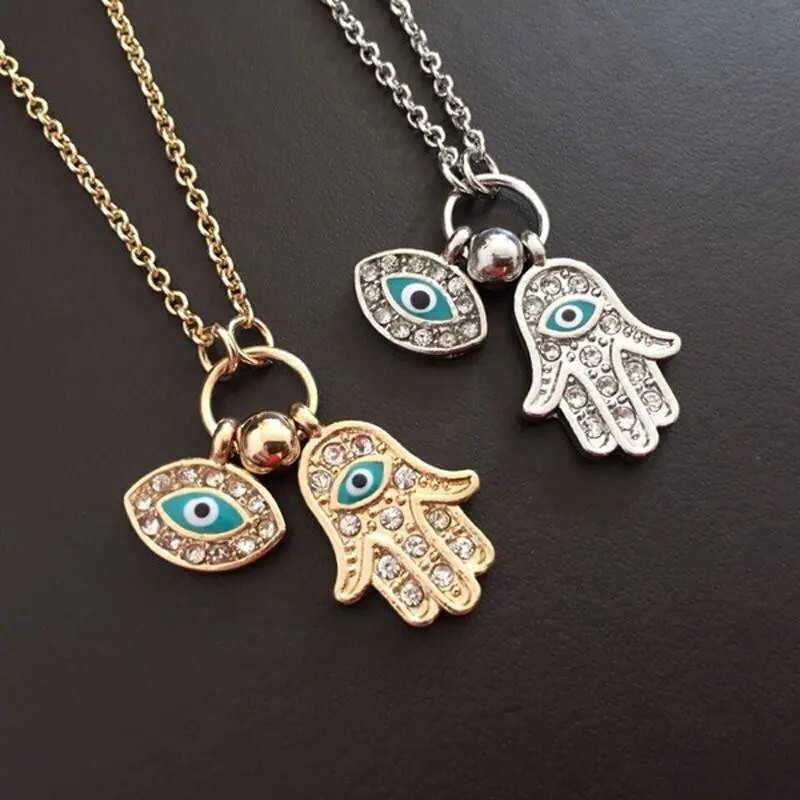Women’s Fashion Jewelry Silver Gold Evil Eye Hamsa Hand Pendant Necklace 64-2