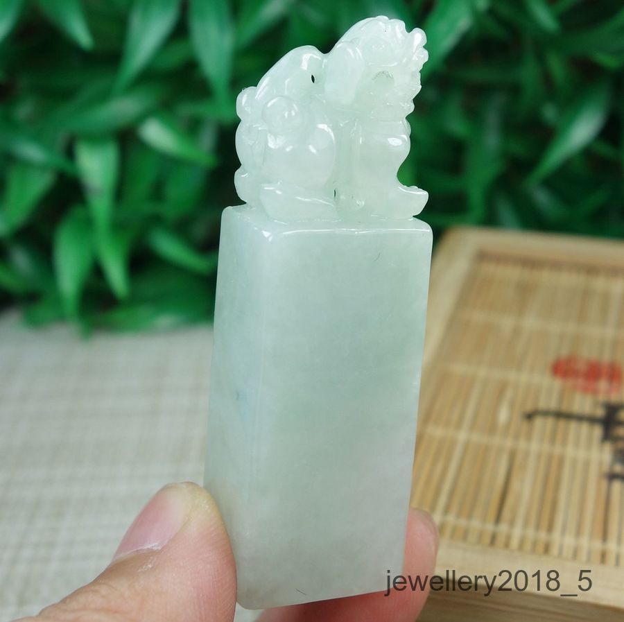 Certified Light Green 100% Natural A jadeite Jade Pi Xiu Seal 貔貅印章