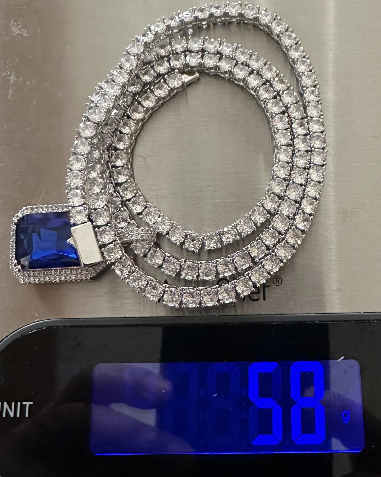 BLUE RUBY Sapphire Pendant Tennis 75.8ct Lab Sim Gem Diamond Chain Necklace
