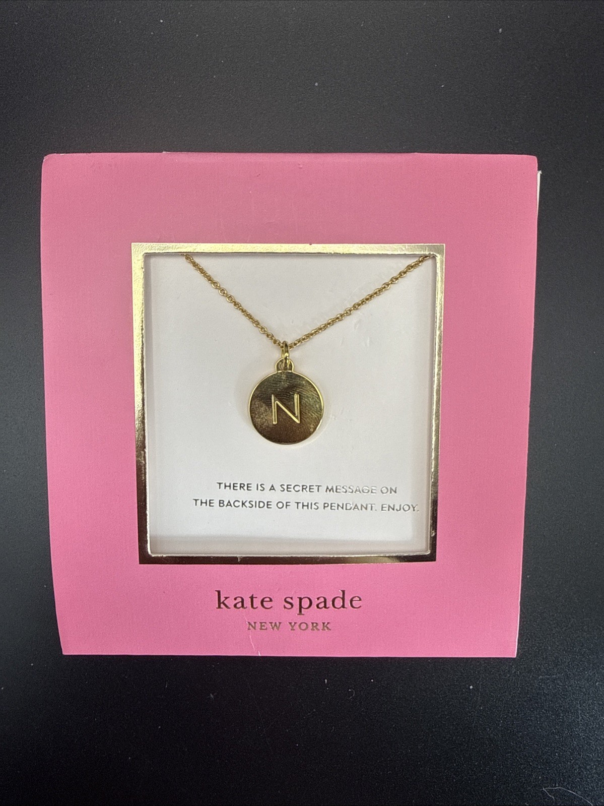 NEW Kate Spade Gold Tone Round N Initial Pendant Necklace 17-20” Adjustable