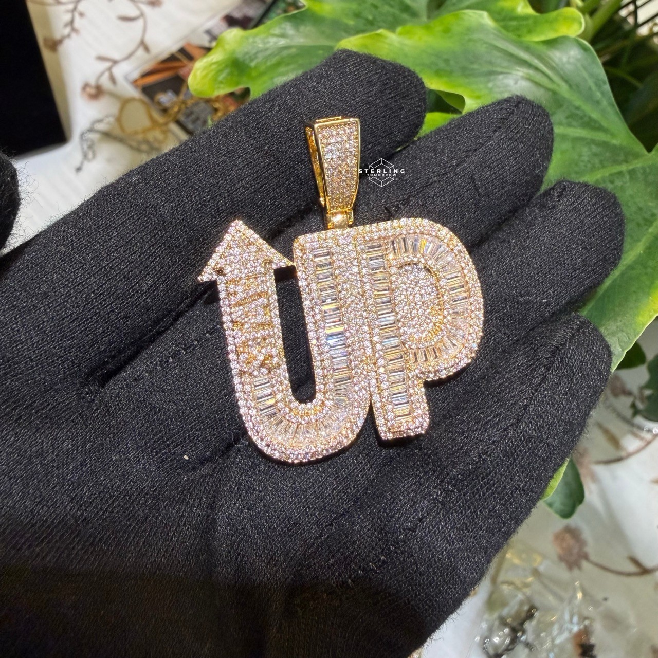 14k Gold Plated STAY UP Word Pendant Streetwear Bling AntiTarnish Rope Chain