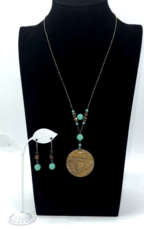 Jasper & Glass Bead Necklace Earrings Set Nickel Lead Free Made In USA Southwest