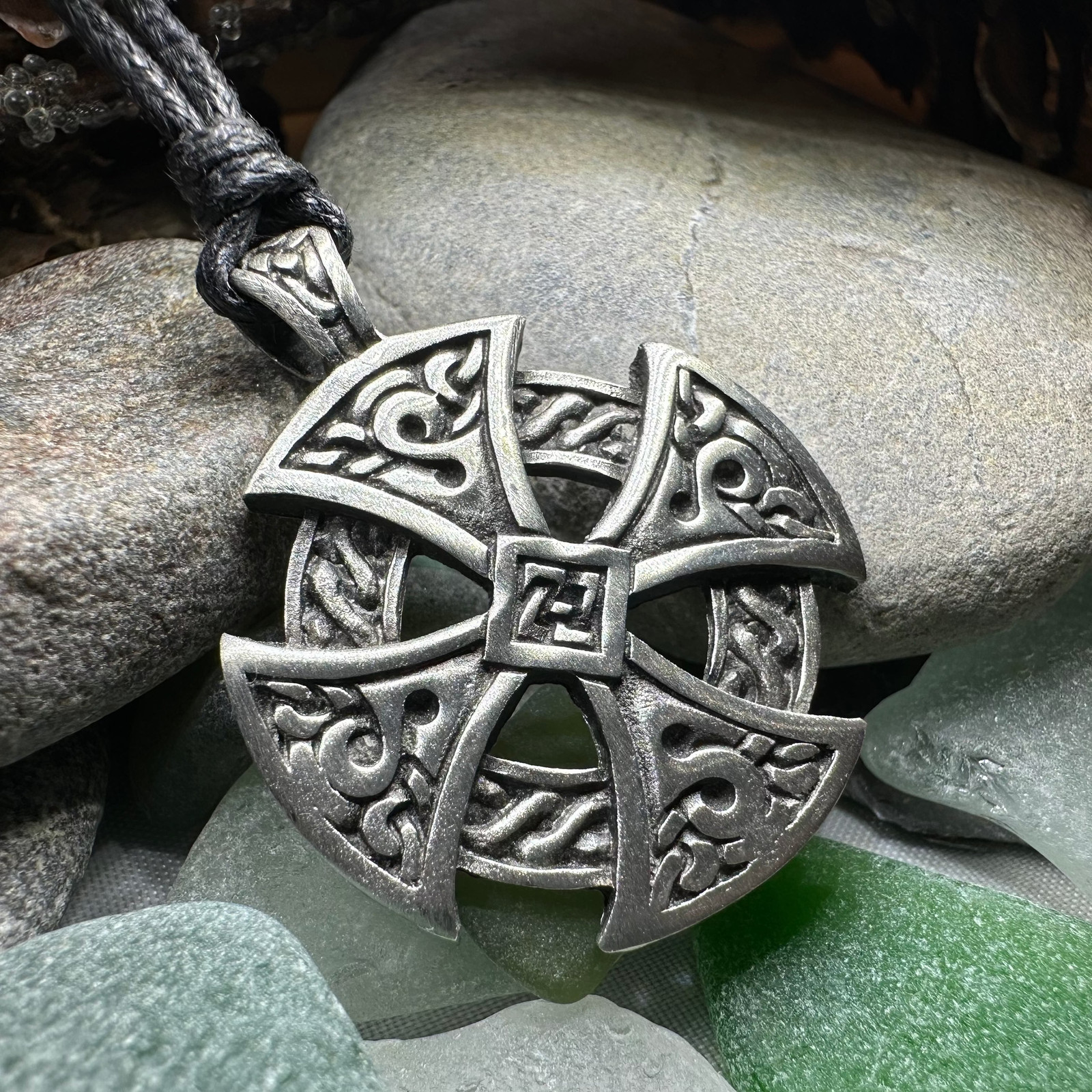 Celtic Cross Necklace Irish Scottish Welsh Pewter Pendant Mens Boys