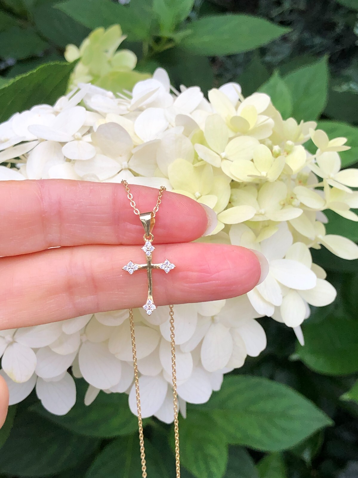925 Sterling Silver Tiny Cz Cross Gold Pendant Necklace Womens 17mm/0.67″ 16-18″