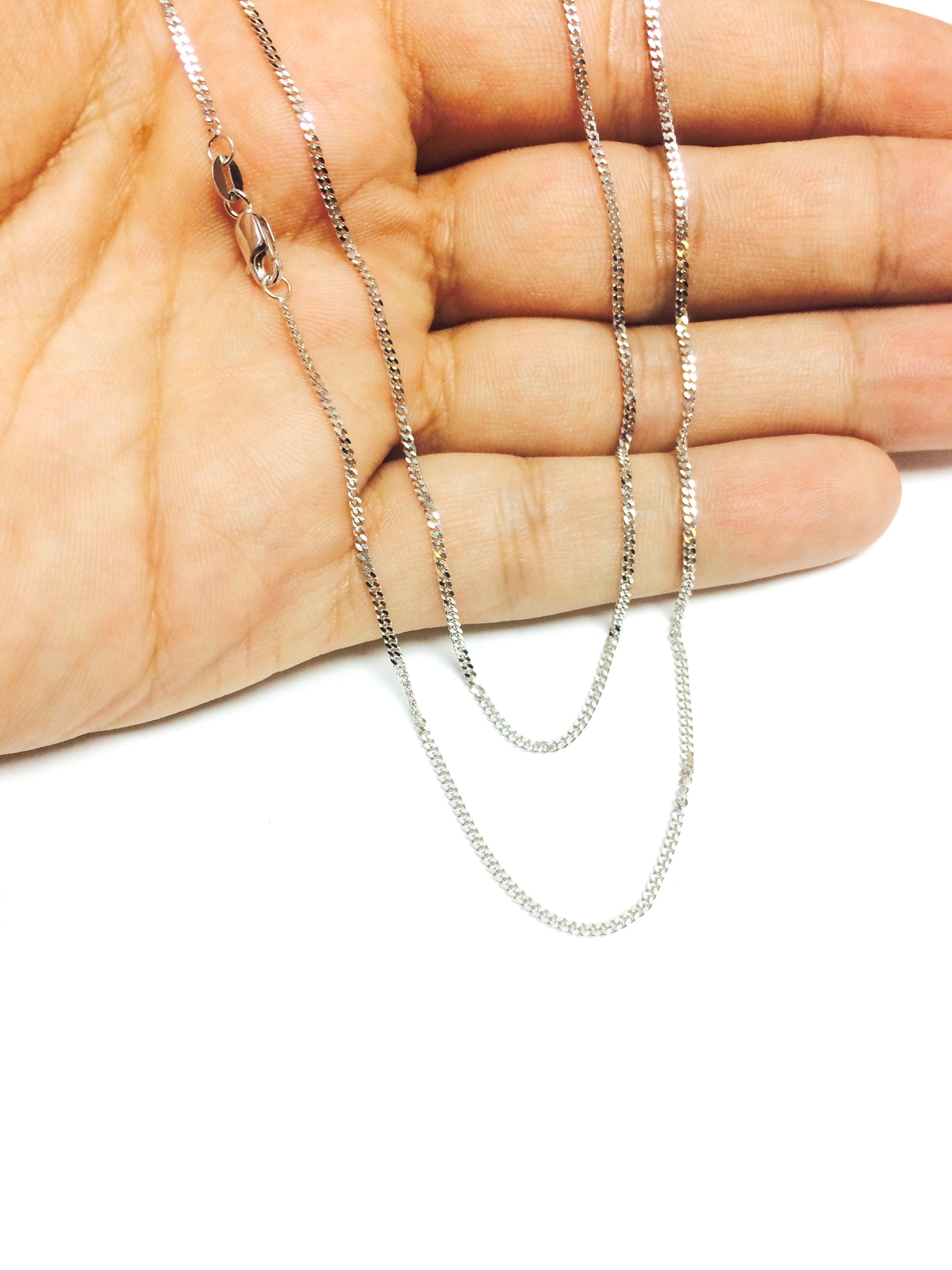 10k White Real Gold Gourmette Chain Necklace, 1.0mm, 16″