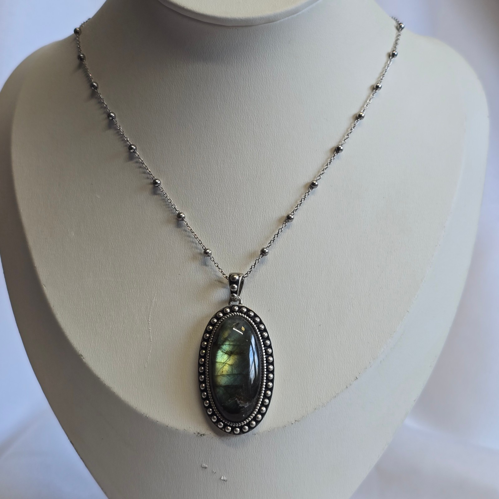 Sterling Silver Necklace 17.11g Fine Jewelry 20″ Labradorite Look *READ*