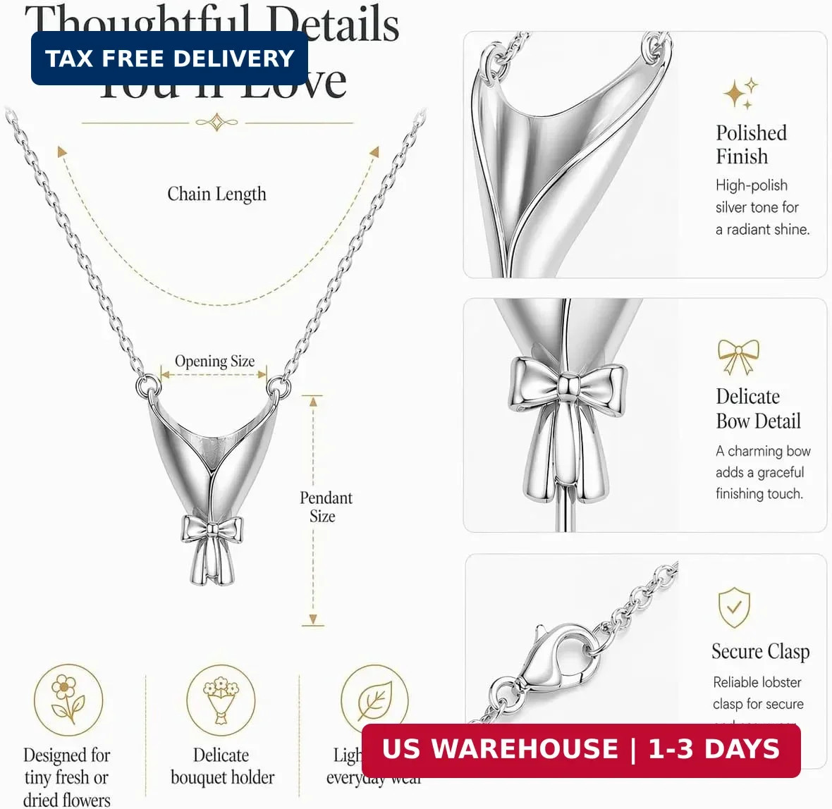 Flower Holder Necklace for Women DIY Flower Bouquet Necklace Mini Vase Pendant W