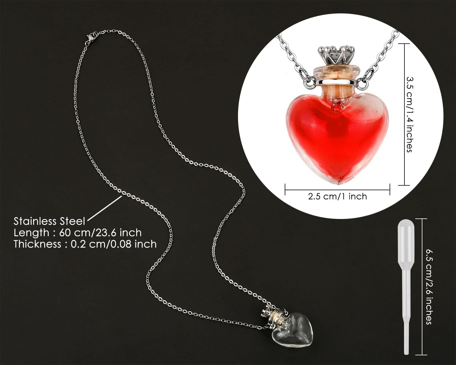 Heart Shaped Vial Necklace Glass Perfume Bottle Pendant Memorial Keepsake USANew