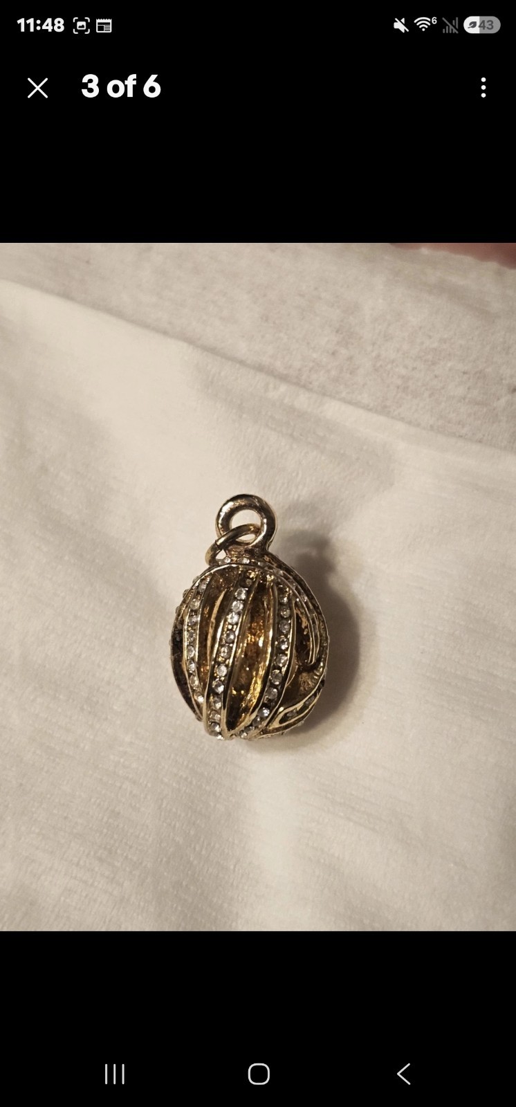 Gold Tone Round Crystal Pavé Cage Ball Charm Pendant, White/Colorless Stone