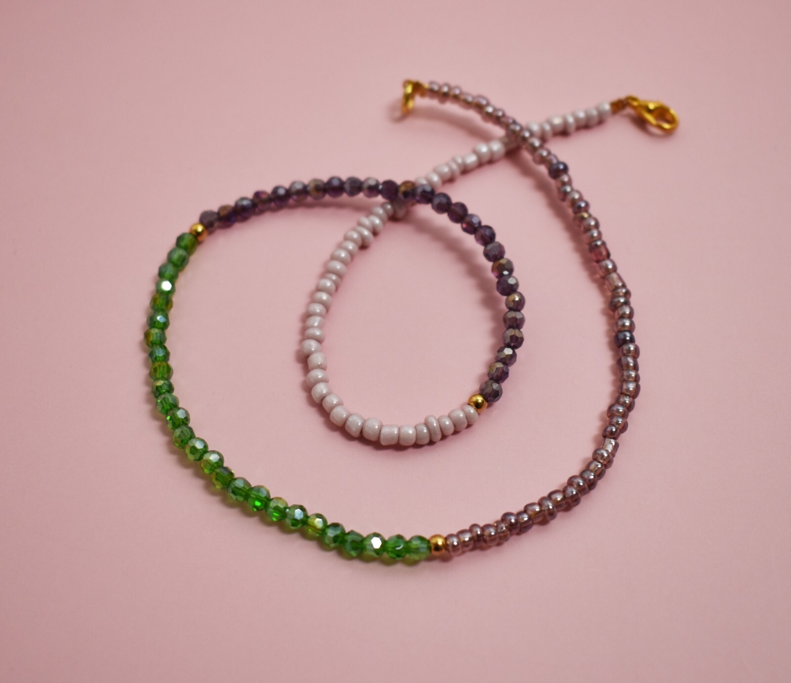 Multi bead necklace handmade, multicolor seed bead choker