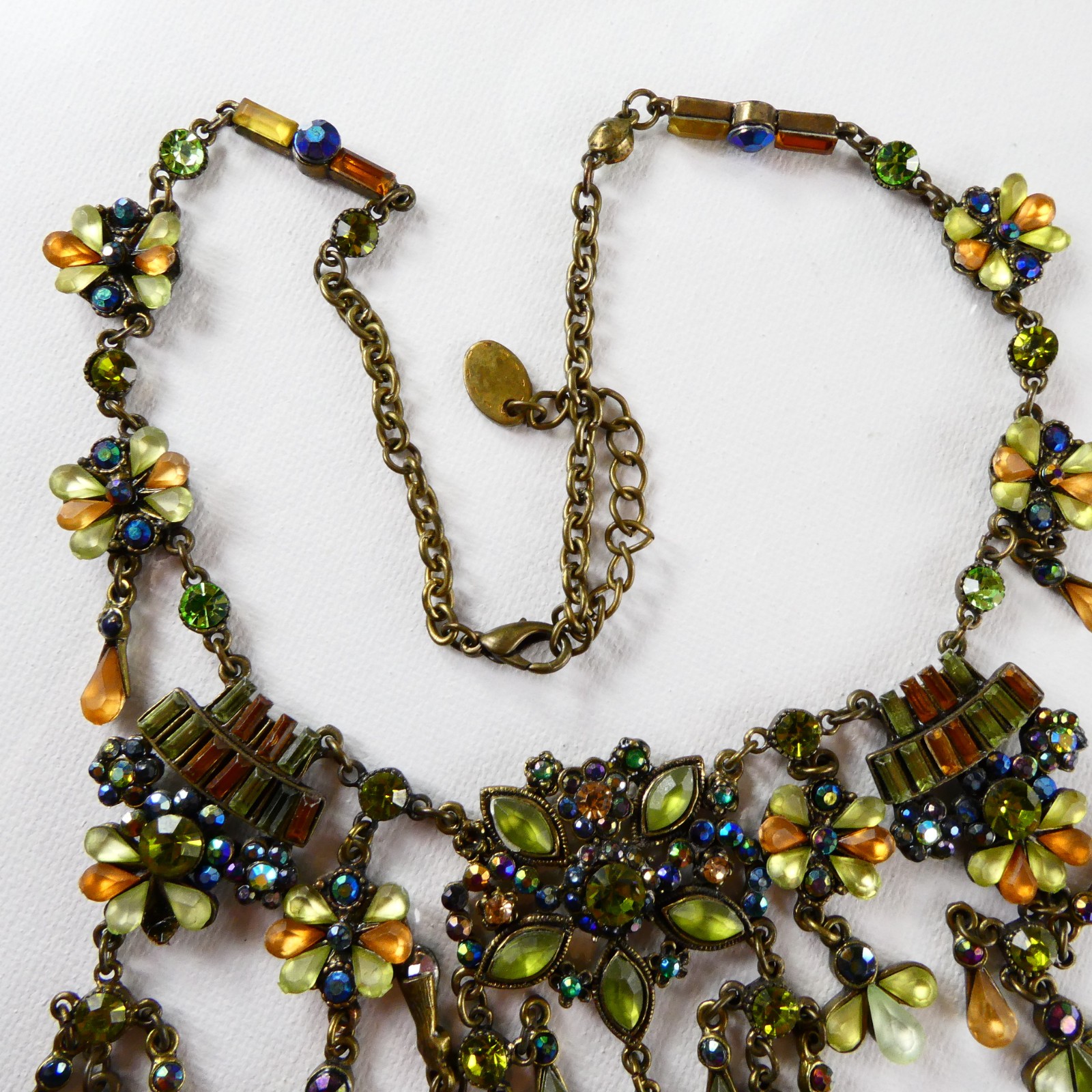 Pretty Bib Style Necklace Multi Color Designer Quality Brass Tone