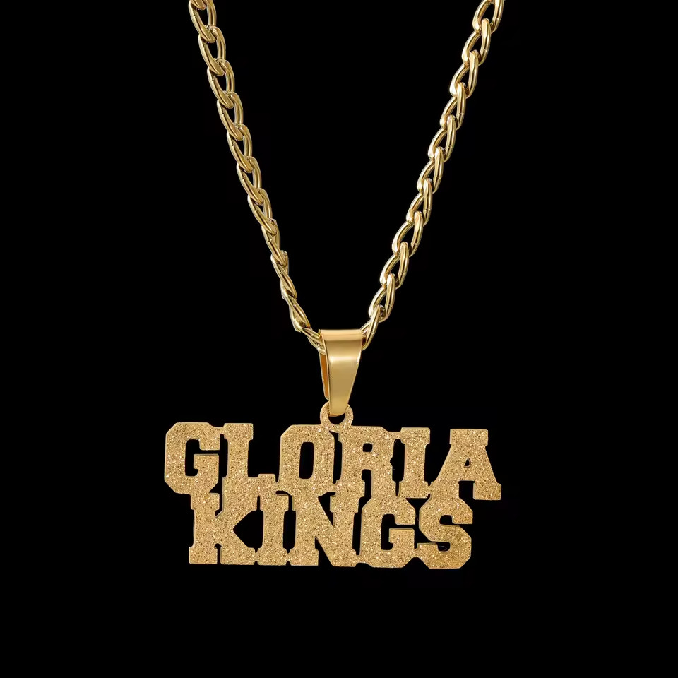 Custom Double Name Frosted Necklace Stainless Steel Pendant Cuban Chain Silver