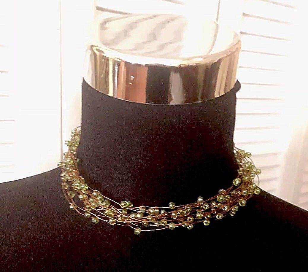Mi Linea Green Beaded Copper Wire Multi-strand Choker Necklace NWOT