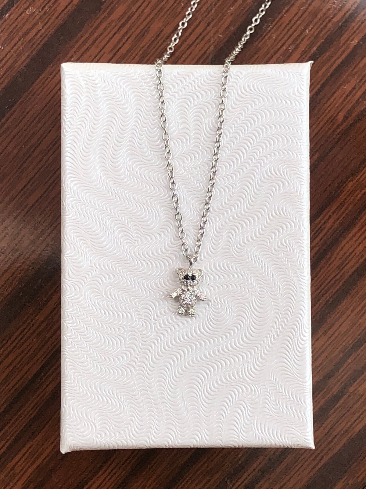 925 Sterling Silver CZ Teddy Bear Pendant Necklace Women Girls 7.5mm 18″ Dainty