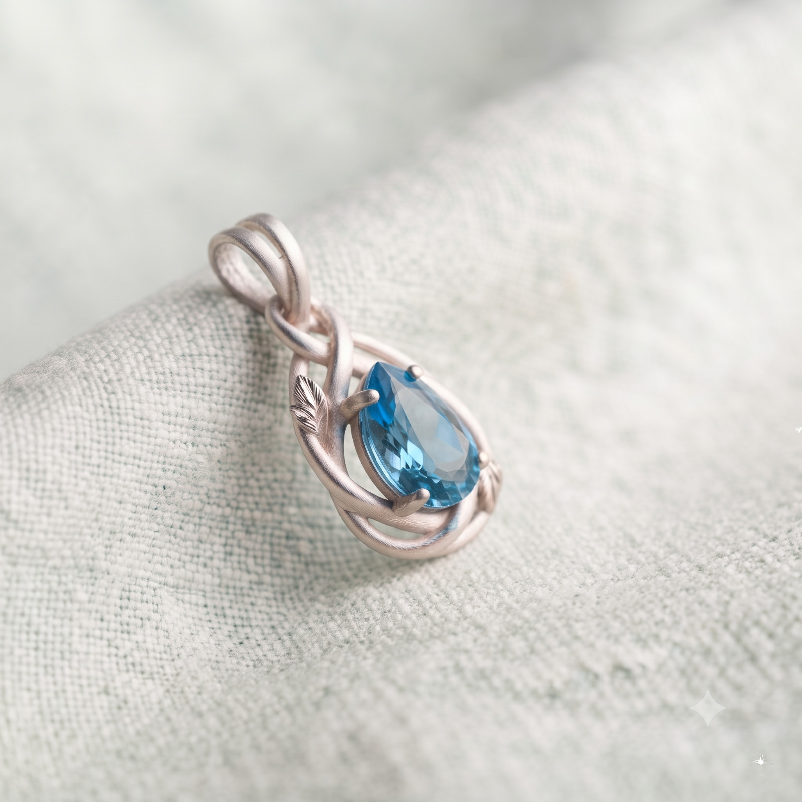 Sterling Silver Natural Blue Topaz Necklace, Pear Cut Gemstone Pendant
