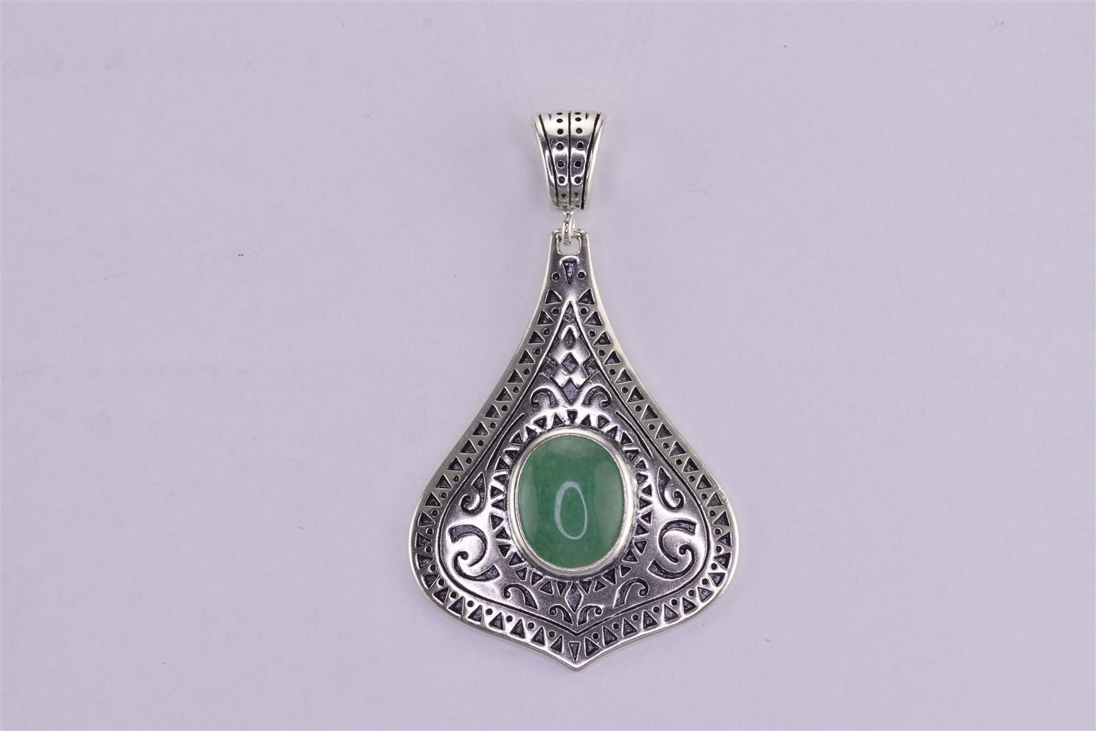 Sterling Silver 33mm x 25mm Green Jadeite Balinese Teardrop 925 Pendant