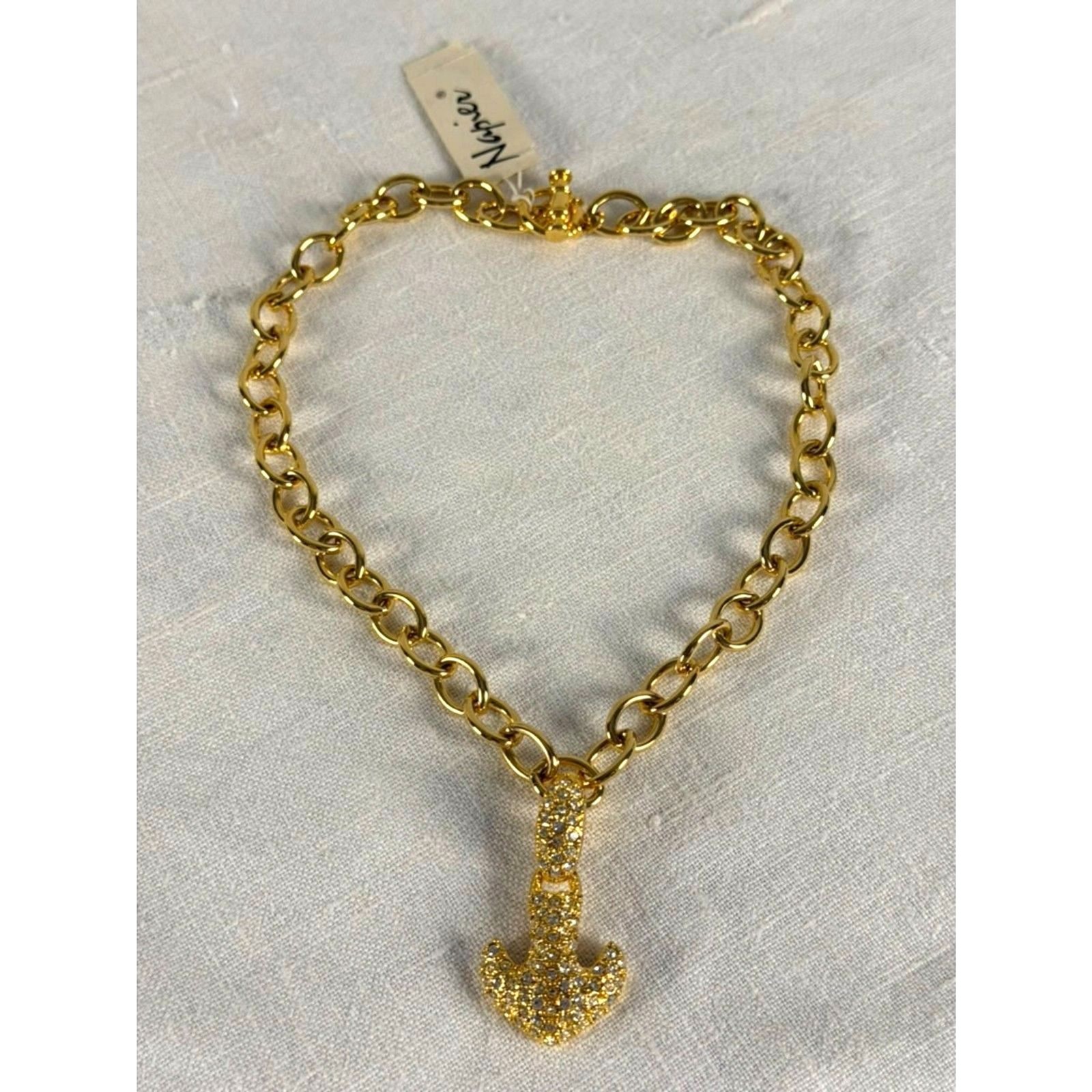 NWT Napier Gold Tone Crystal Articulated Anchor Necklace Removable Pendant 16″